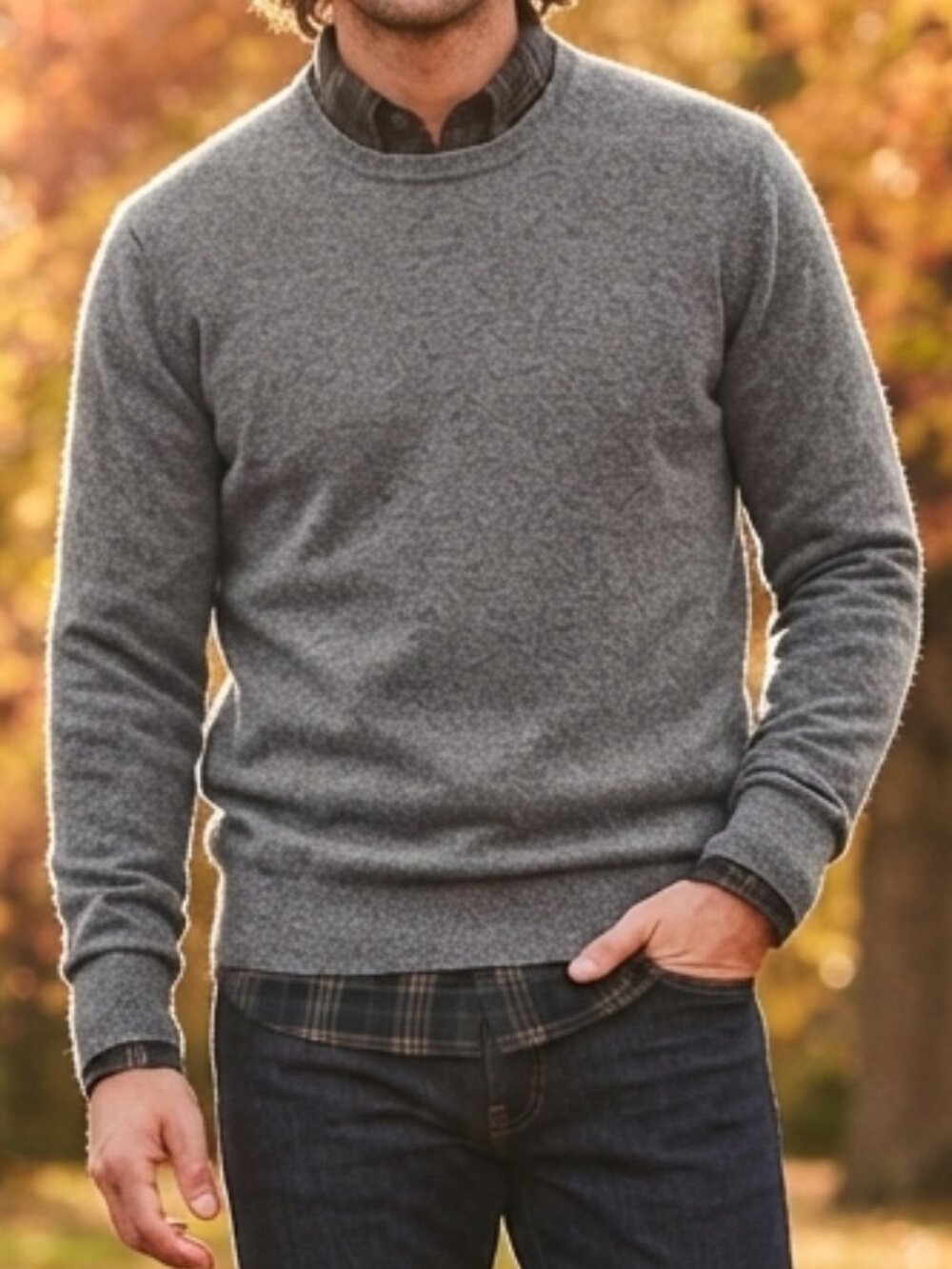 Black Brown 1826 Men's Gray 100% Extra Fine Merino Wool Crewneck Sweater Size Me